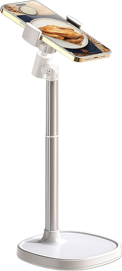 Hosannn Century Adjustable Cell Phone Stand Rotating Lifting Mobile Phone Holder for Desk & Video Recording Compatible with All iPhone for Galaxy (White)