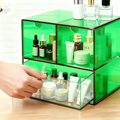 Gelite Desk Organizer with 3 Storage Drawers for Makeup Office Acrylic Desktop Drawer Organizer for Vanity Office Organization and Storage Box, Neon Pink