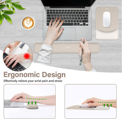 MOSISO Wrist Rest Support for Mouse Pad&Keyboard Set, Rectangular Ergonomic Mousepad Non-Slip Base Home/Office Pain Relief&Easy Typing Pad with Neoprene Cloth&Raised Silicone Lining, Green