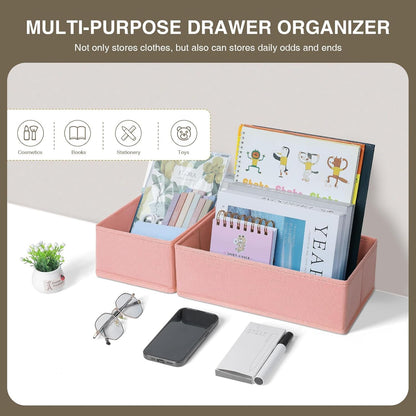 DIMJ Drawer Organizers Clothes, Dresser Organizer Bins for Baby Clothes,Underwear and Sock, Fabric Closet Organization and Storage Boxs, Drawer Dividers for Nursery, Clothing, Tie - 4 Pack, Beige