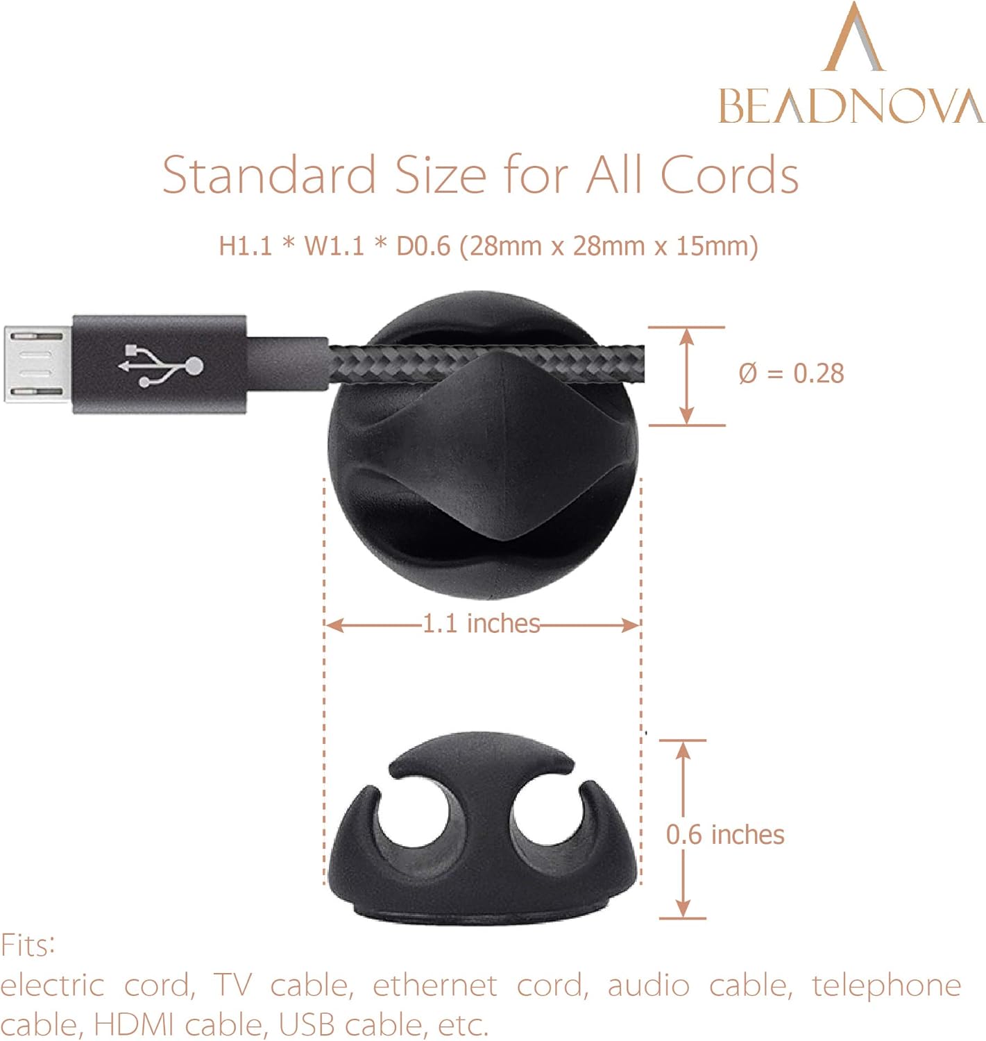 BEADNOVA Cable Clips Cord Organizer Cable Management Wire Cord Holder 24 Pcs Adhesive Wire Holder for Car Charging Accessory PC Office (Black,1 Slots, 2 Slots, 3 Slots,5 Slots)