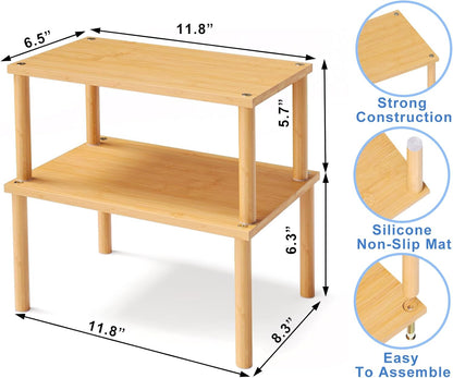 VERTORGAN Cabinet Organizer Shelf(Set of 2),Kitchen Counter Shelves,Bamboo Stackable Expandable Spice Rack Countertop(Medium)