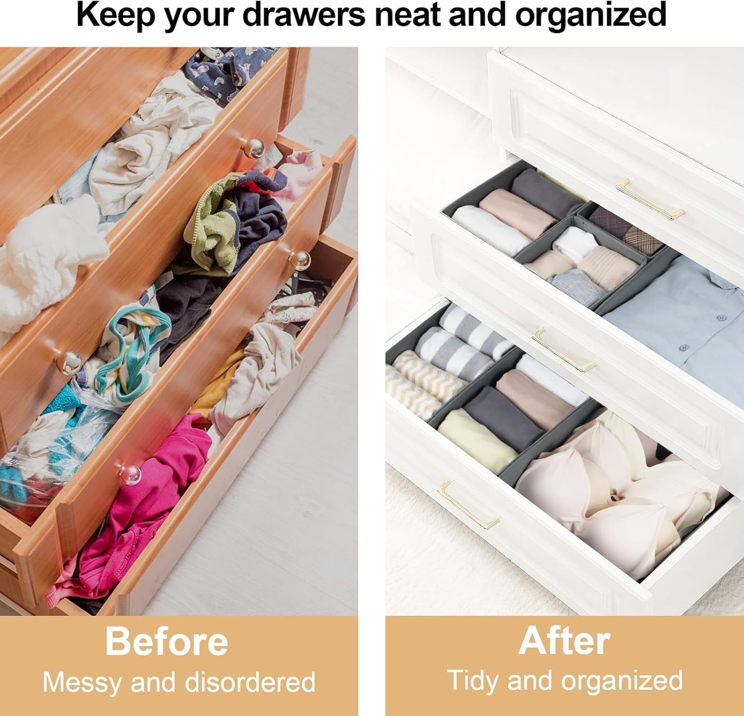 Fordonral 12 Pack Drawer Organizer Clothes, Foldable Fabric Dresser Organizer Closet Organizers and Storage Box for Underwear,Folded Clothes,Baby Clothing,Socks,Bra,Towels,Ties(12 Pack,Gray)