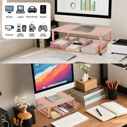 Small Laptop Stand for Desk, Monitor Stand Riser, Office Desk Accessories, Computer Desktop Stand with Drawer for Home, Office, School (Mint Green)
