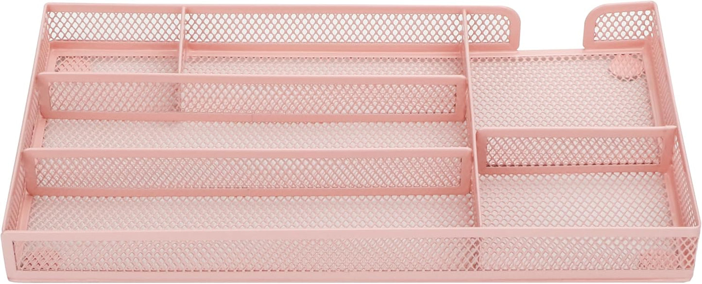 Annova Desk Drawer Organizer Tray for Office Organization - Metal Mesh - Storage Tray with Dividers for Pens, Desktop Accessories, Bathroom, Kitchen, Makeup and Office Supplies (Small, Gold)