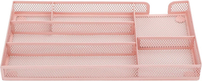 Annova Desk Drawer Organizer Tray for Office Organization - Metal Mesh - Storage Tray with Dividers for Pens, Desktop Accessories, Bathroom, Kitchen, Makeup and Office Supplies (Small, Gold)