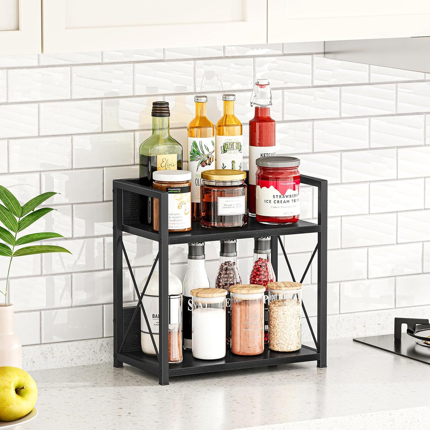 Giikin Countertop Shelf Organizer, 2 Tier Kitchen Spice Rack Organizer for Countertop, Wood Coffee Counter Shelf Organizer for Home (Bamboo, S)