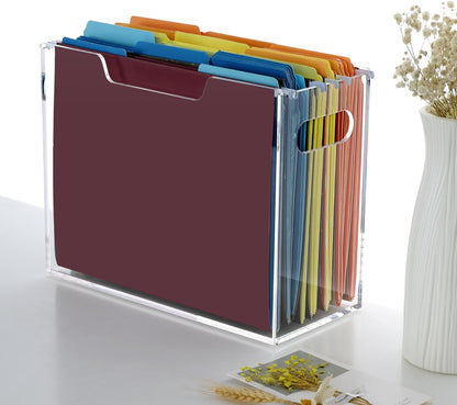 DINGHUO Acrylic File Folder Organizer, Hanging File Organizer Box, File Holder with Handles for Letter Size, Clear File Box Desktop Folder Storage for Office Home Work -1 Pack