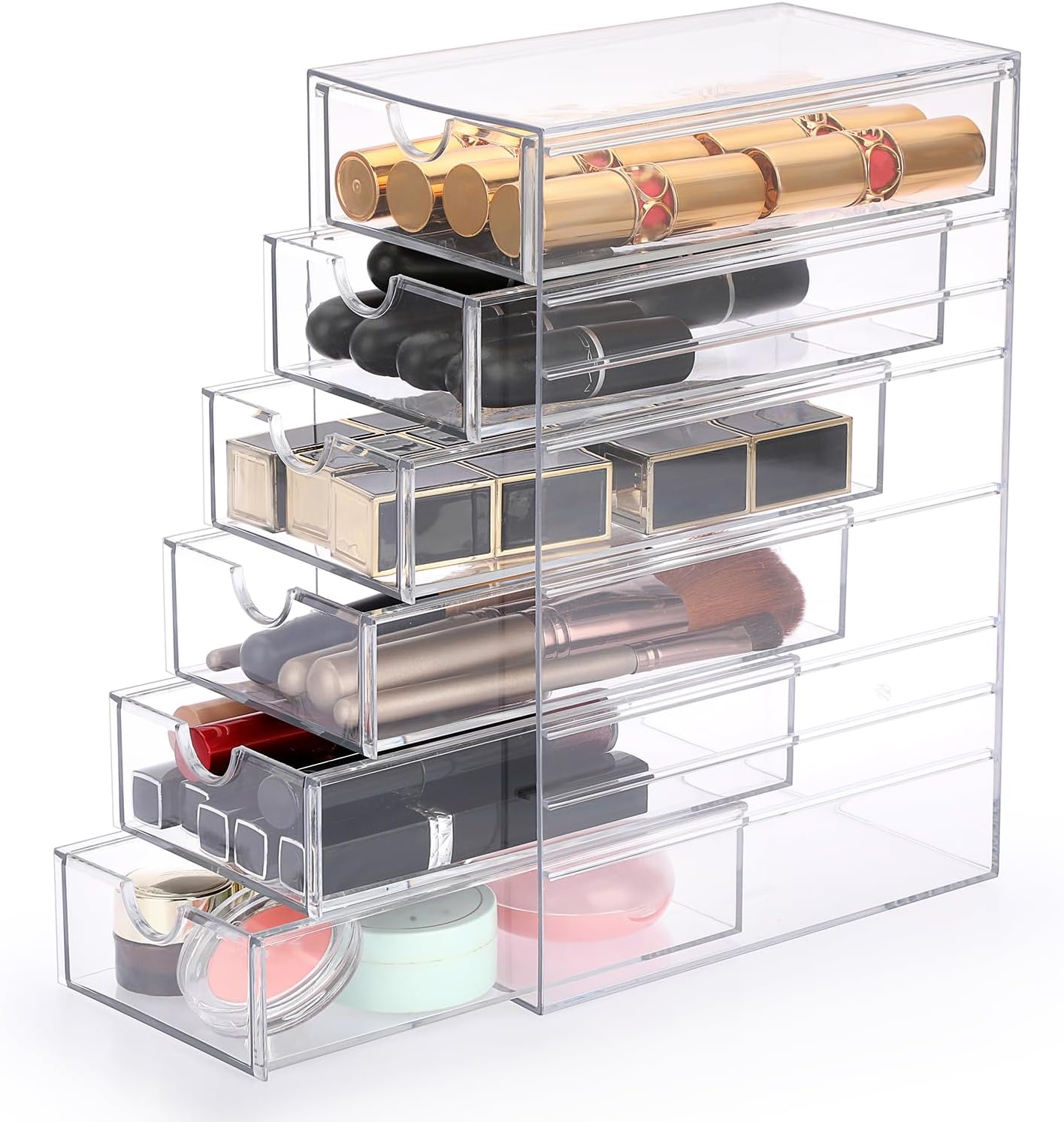 Hipiwe Plastic Drawer Organizer Clear Desktop Drawers Box with 6 Pull Out Drawer Compact Storage Box for Cabinet Vanity Bathroom Bedroom Pantry Shelf Office Closet Organization