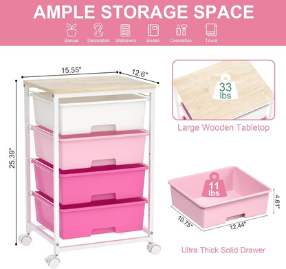 SYKIARIOL Utility Cart with 4 Drawers, Multipurpose Rolling Storage Cart with 4 Drawers and 2 Lockable Wheels, 4-Tier Rolling Storage Cart Organizer for Home Office Dorm, Bright White