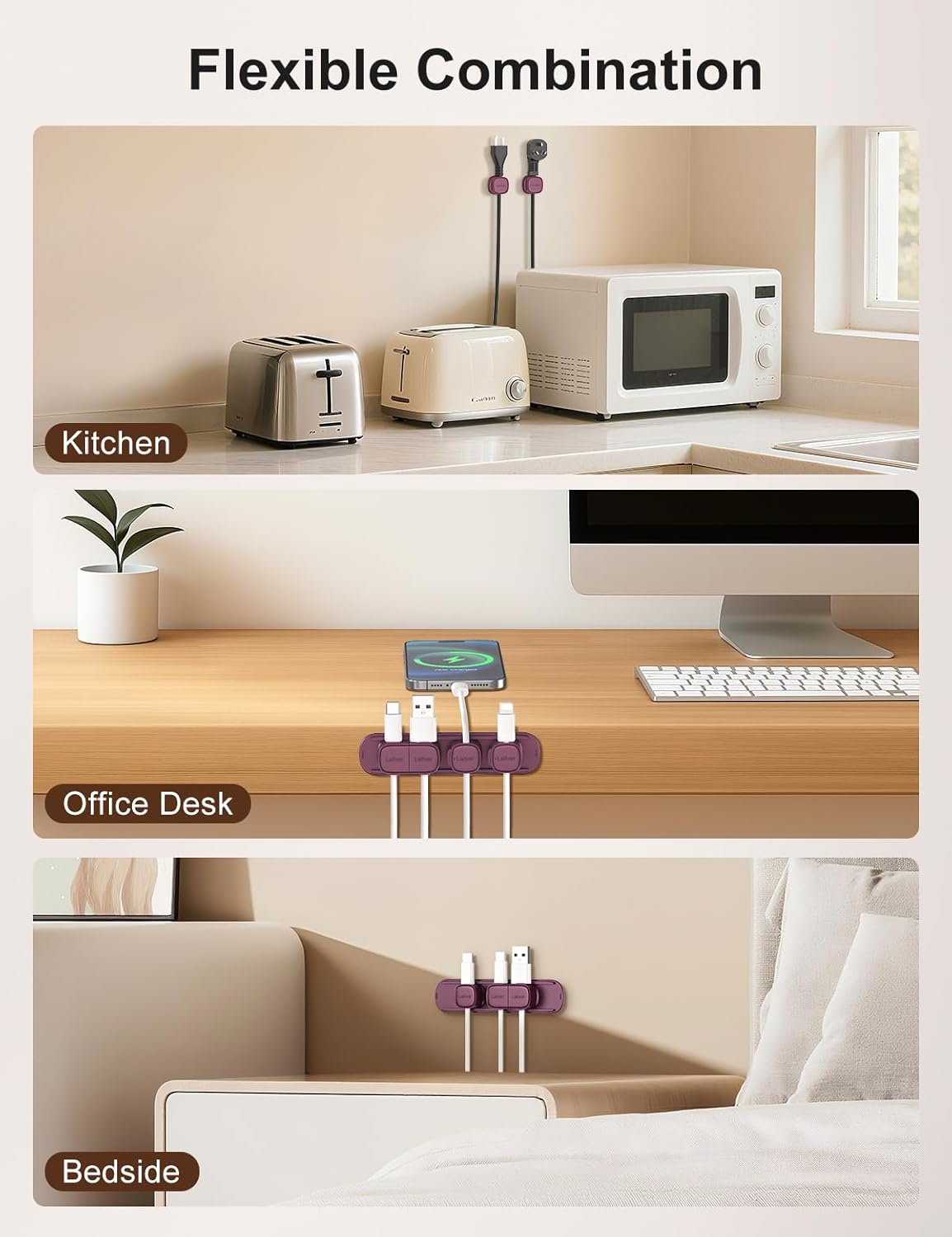 6 Pack Magnetic Cable Clips [1s Open/Lock], Laitver Cord Organizer Holder Strong Adhesive Desk Cable Management- Organize Charging Cords Neatly for Home, Office, Car,Desk, Nightstand