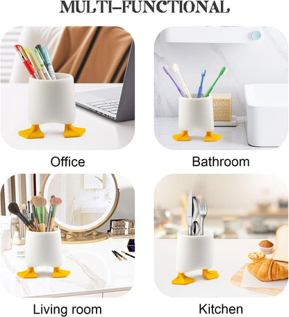 Viabty Creative Cute Duck Pen Pencil Holder, Multifunctional Stationery Pen Holder Makeup Brush Holder Kitchen Storage Cup