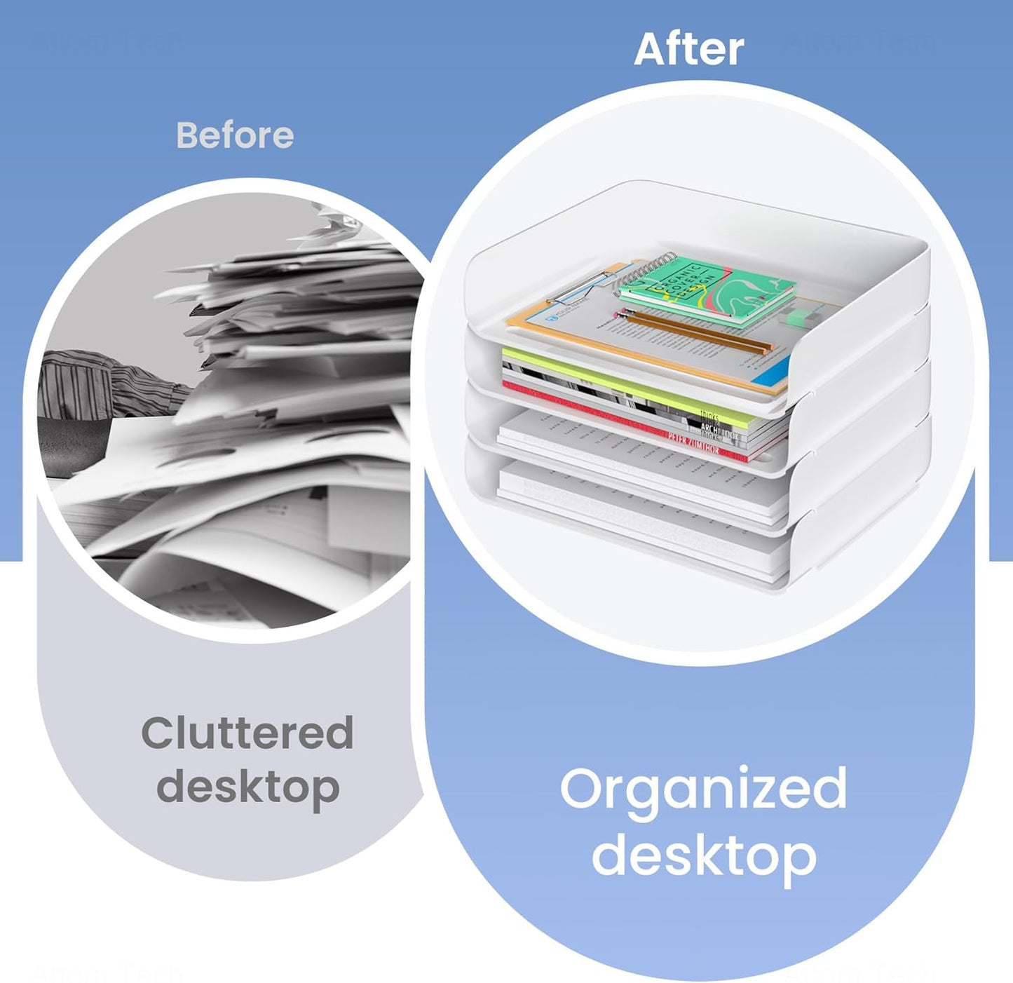 Tomorotec Desk Letter Tray Set, A4 Size Clear PET Stackable Document Organizer Office Desktop File Paper Holder Book Storage Rack Side Load Anti-Skid Stacking Support Convex Bottom (2X Landscape)