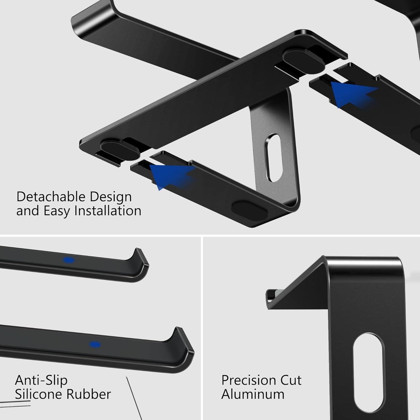 BESIGN LS03 Aluminum Laptop Stand, Ergonomic Detachable Computer Stand, Notebook Riser, Laptop Mount Compatible with Air, Pro, Dell, HP, Lenovo More 10-15.6" Laptops, Silver