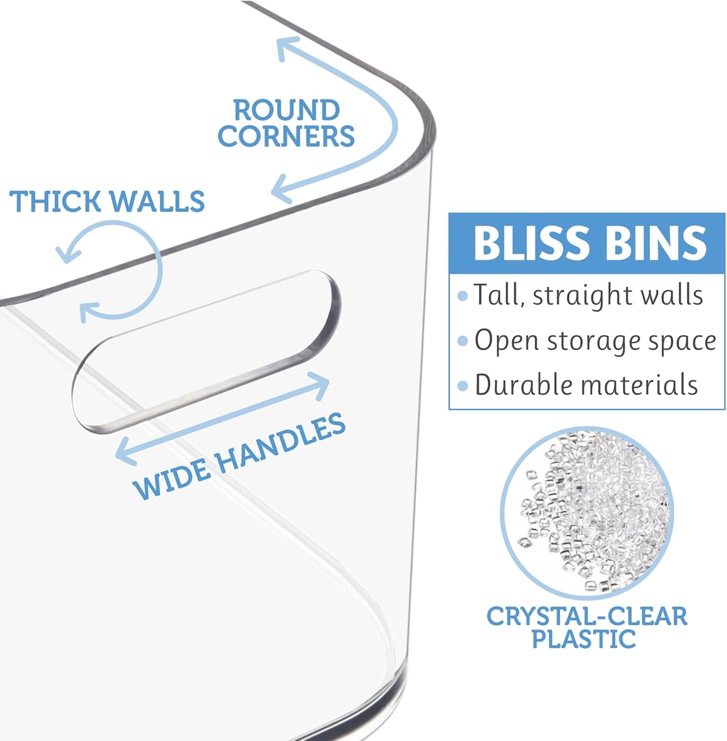 STORi Bliss 10" x 6" Open Clear Pantry Organizer Bin, Set of 4, Plastic Containers with Handle for Kitchen, Fridge, Cabinet, Closet, Bathroom, Undersink Storage Made in USA