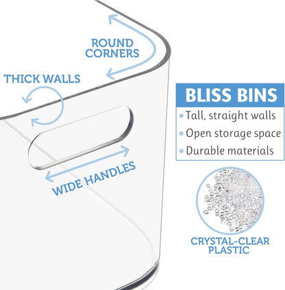 STORi Bliss 10" x 6" Open Clear Pantry Organizer Bin, Set of 4, Plastic Containers with Handle for Kitchen, Fridge, Cabinet, Closet, Bathroom, Undersink Storage Made in USA