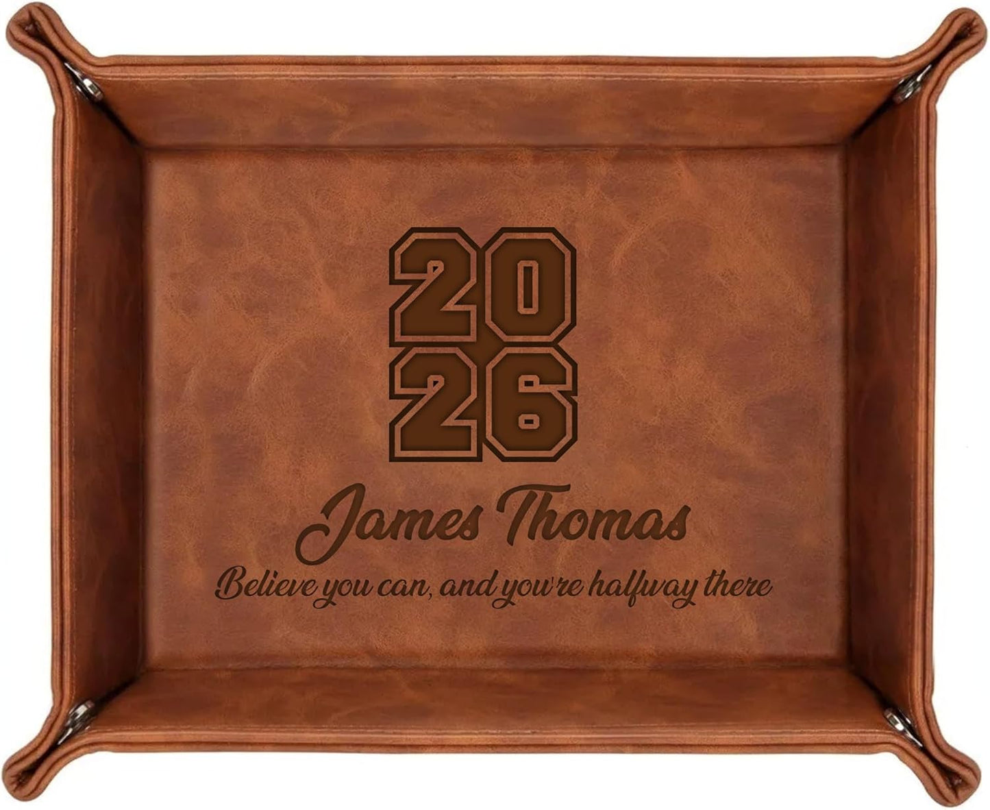 Personalized Engraved Leather Tray for Men with Engraved Name, PU Leather Valet Organizer for Dad, Custom Gift for Him, Custom Catchall Tray for Desk, Office, Accessories Travel Organizer for Men