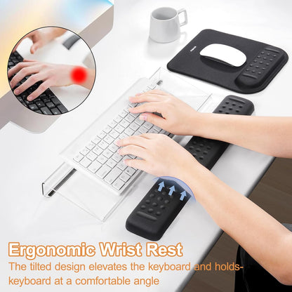 MOSISO Computer Keyboard Stand&Wrist Rest Support for Keyboard &Mouse Pad Set, Ergonomic Massage Wrist Rest Set, Easy Typing Working Acrylic Clear Stand for Office Home, Apricot