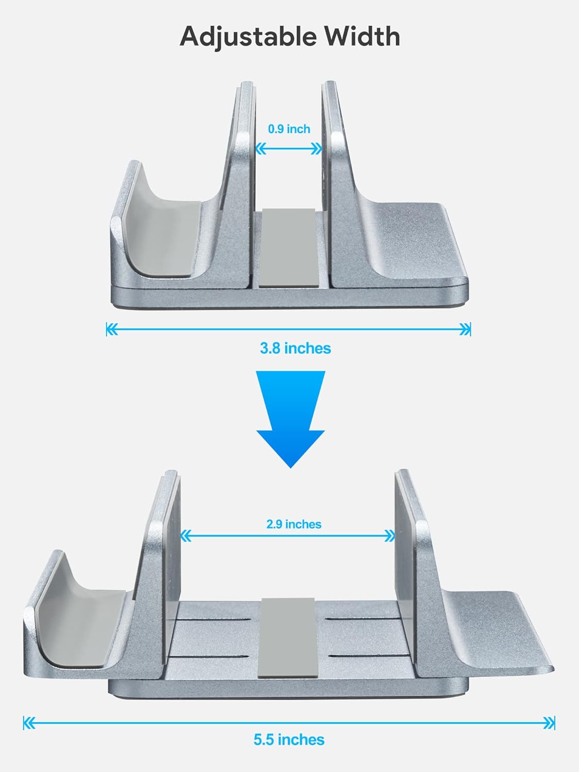 JARLINK 2-in-1 Design Vertical Laptop Stand Holder, Aluminum Laptop Stand for Desk with Adjustable Dock, Space-Saving Organizer Compatible with All MacBook, Samsung, HP, Dell, Chrome Book,Silver