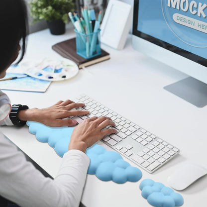 Ergonomic Keyboard Wrist Rest, PU Leather Memory Foam Cloud Wrist Rest for Computer Keyboard, Mouse Wrist Rest and Keyboard Pad for Gaming, Office, Computer, Laptop, Typing Pain Relief, Pastel Pink
