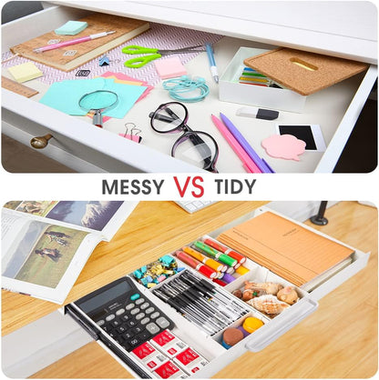 GOME Under Desk Slide out Pencil Drawer with Space Divider Design for Storing Pencil and Office Accessories, Underdesk Pull out Tray Organizer Mounted for Sit Stand Workstation