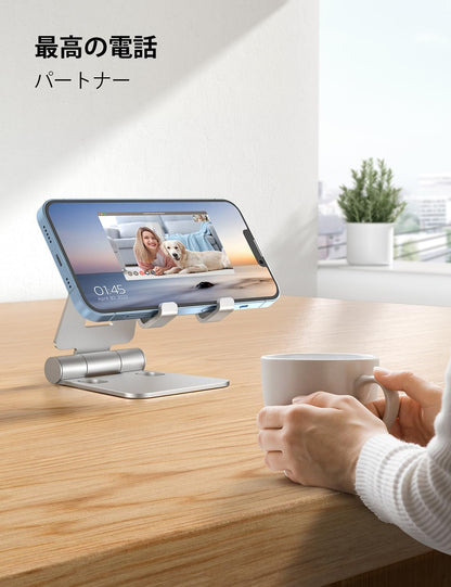 Nulaxy Dual Folding Cell Phone Stand, Fully Adjustable Foldable Desktop Phone Holder Cradle Dock Compatible with iPhone 17 16 15 14 13 12 11 Pro Max Xs Xr X 8, Nintendo Switch, All Phones