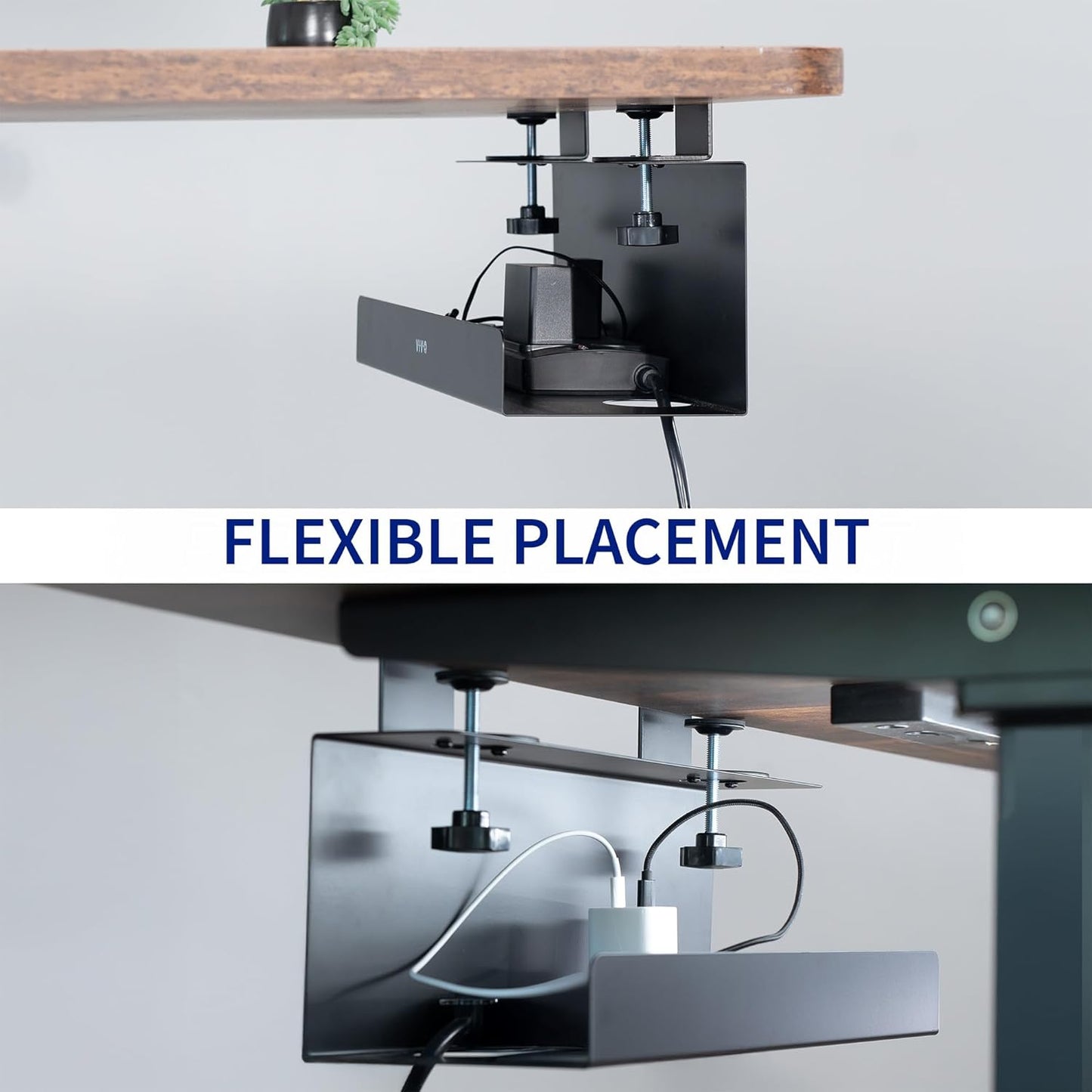 VIVO No Drill Clamp-on 17 inch Power Strip Cable Management Tray, Under Standing Desk Steel Cord Organizer, Black, DESK-CM6L-B