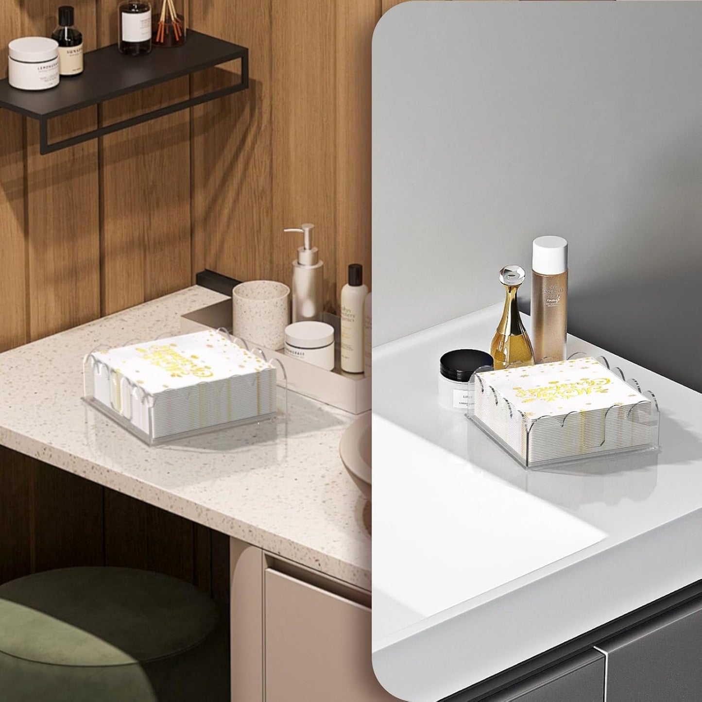 Transparent Acrylic Napkin Holder Clear Guest Paper Disposable Hand Towel Dispenser Tray Organizer For Table Home Kitchen Restaurant and Hotel Business