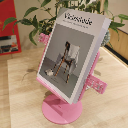 Kids Book Stand, Adjustable Reading Holder, Thick Base, Foldable Reading Stand with Elastic Page Clips, for 8.5"×11" or Smaller, Gift for Children's Day, Pink