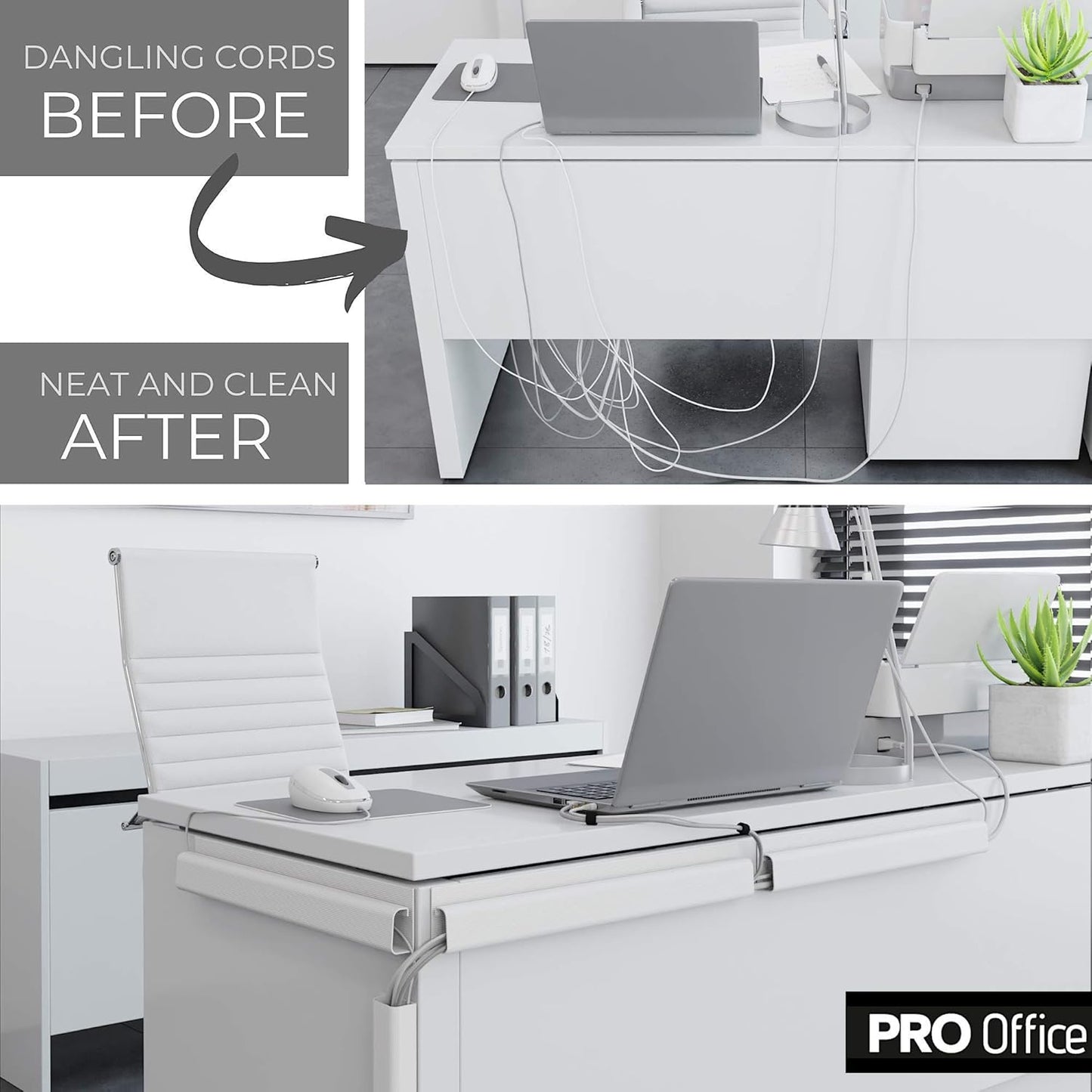 Cable Management ProOffice 96in J Channel Cable Raceways - 6X 16in Black No Screw/No Drill Computer Cord Organizer - Cable Channels for Wire Management Under Desk with Adhesive