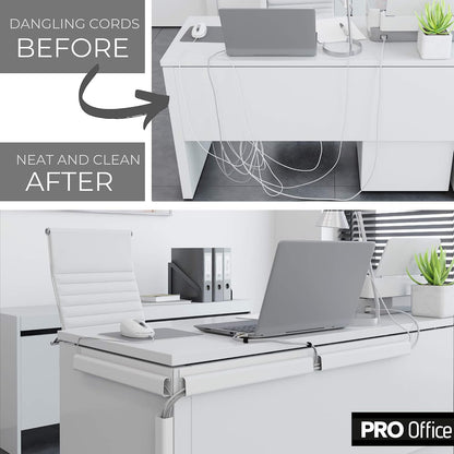 Cable Management ProOffice 96in J Channel Cable Raceways - 6X 16in Black No Screw/No Drill Computer Cord Organizer - Cable Channels for Wire Management Under Desk with Adhesive