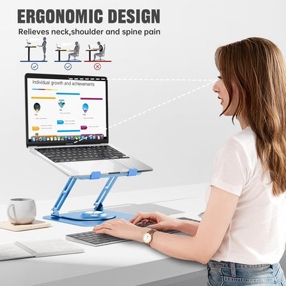JOYEKY Laptop Stand for Desk, Adjustable Computer Stand with 360° Rotating Base, Ergonomic Laptop Riser for Collaborative Work, Foldable & Portable Laptop Stand, fits for All 10-16" Laptops (Grey)