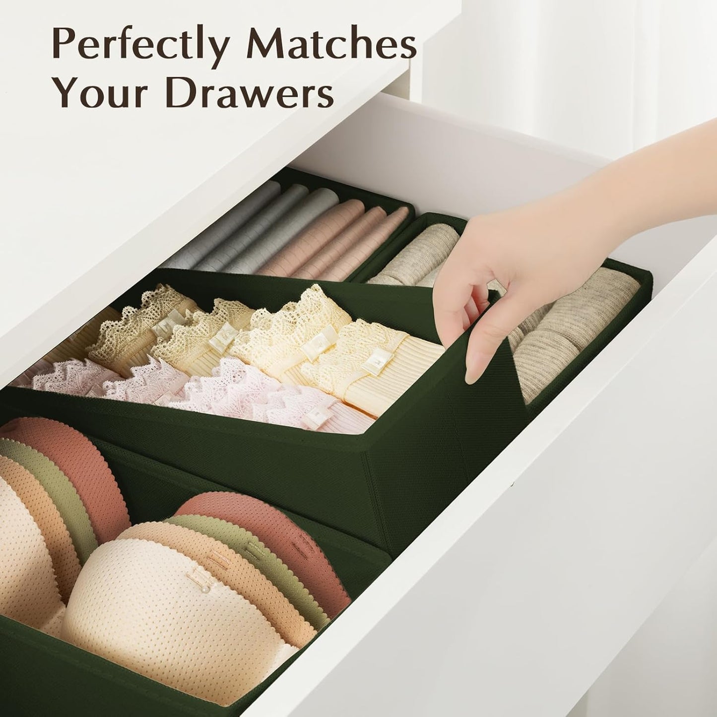 DIMJ Drawer Organizers Clothes, Dresser Organizer Bins for Baby Clothes,Underwear and Sock, Fabric Closet Organization and Storage Boxs, Drawer Dividers for Nursery, Clothing, Tie - 4 Pack, Beige