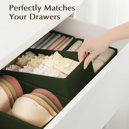 DIMJ Drawer Organizers Clothes, Dresser Organizer Bins for Baby Clothes,Underwear and Sock, Fabric Closet Organization and Storage Boxs, Drawer Dividers for Nursery, Clothing, Tie - 4 Pack, Beige