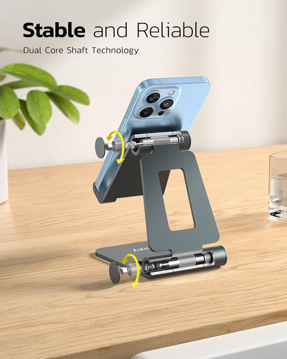 Nulaxy Dual Folding Cell Phone Stand, Fully Adjustable Foldable Desktop Phone Holder Cradle Dock Compatible with iPhone 17 16 15 14 13 12 11 Pro Max Xs Xr X 8, Nintendo Switch, All Phones