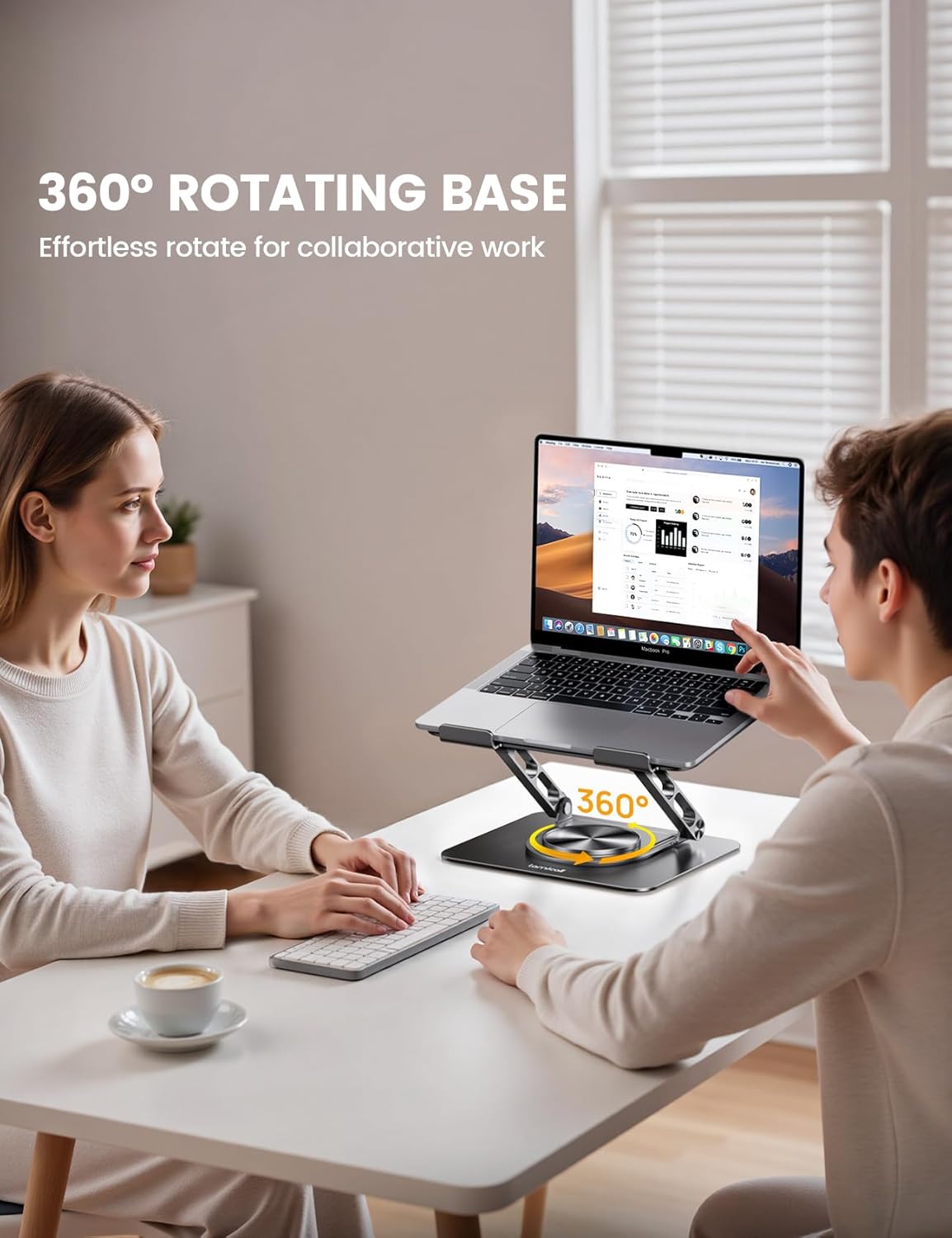Lamicall Adjustable Laptop Stand for Desk - 360 Rotating Base Ergonomic Computer Stand, Aluminum Laptop Riser for Mothers Day fits MacBook Neo Air Pro, HP, Office Desk Accessories (10-17.3'') - Black