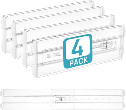 Vtopmart 12 Pack Drawer Dividers for Clothes, 4" High 10.2"-16.5" Adjustable Expandable Dresser Drawer Organizer, Clear Plastic Separators for Dresser, Baby Clothing, Underwear, Cosmetic, Toiletries