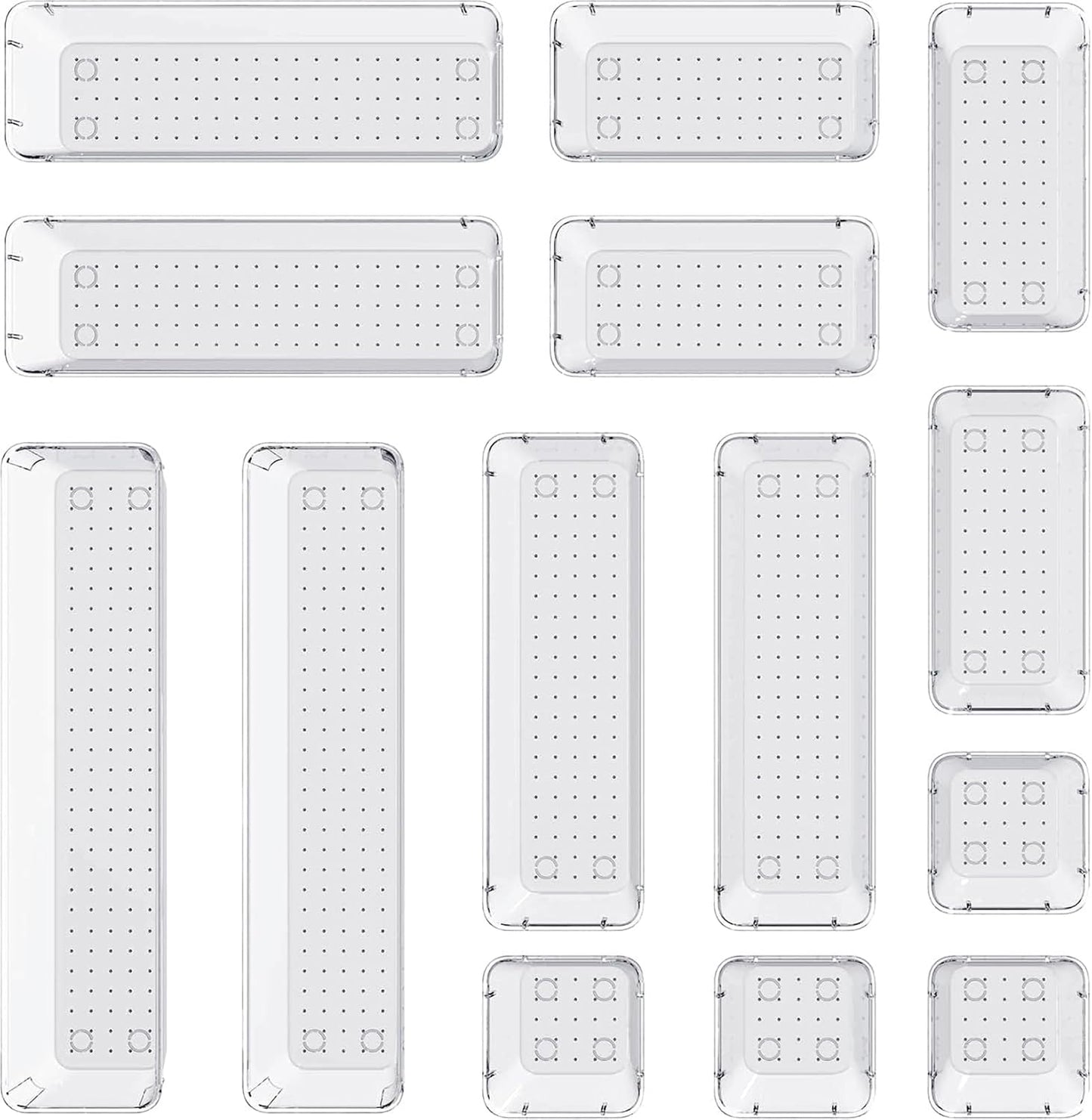 DCA 14 PCS Clear Drawer Organizer, Acrylic Makeup Organizers, Vanity Drawer Organizer Trays, Bathroom Organizers and Storage Bins Ideal Gift for Her