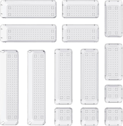 DCA 14 PCS Clear Drawer Organizer, Acrylic Makeup Organizers, Vanity Drawer Organizer Trays, Bathroom Organizers and Storage Bins Ideal Gift for Her