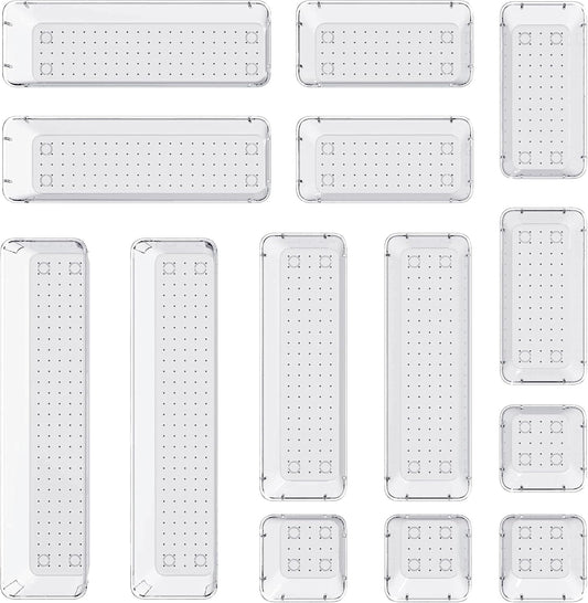 DCA 14 PCS Clear Drawer Organizer, Acrylic Makeup Organizers, Vanity Drawer Organizer Trays, Bathroom Organizers and Storage Bins Ideal Gift for Her