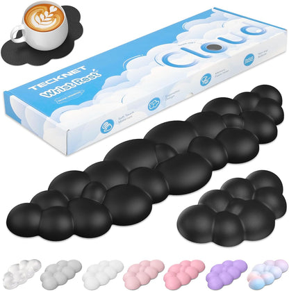 TECKNET Cloud Keyboard Wrist Rest Set, Cloud Wrist Rest with Non-Slip Base, PU Leather Wrist Pad for Keyboard with Ergonomic Memory Foam for Computer Laptop Office Gaming and Pain Relief, White