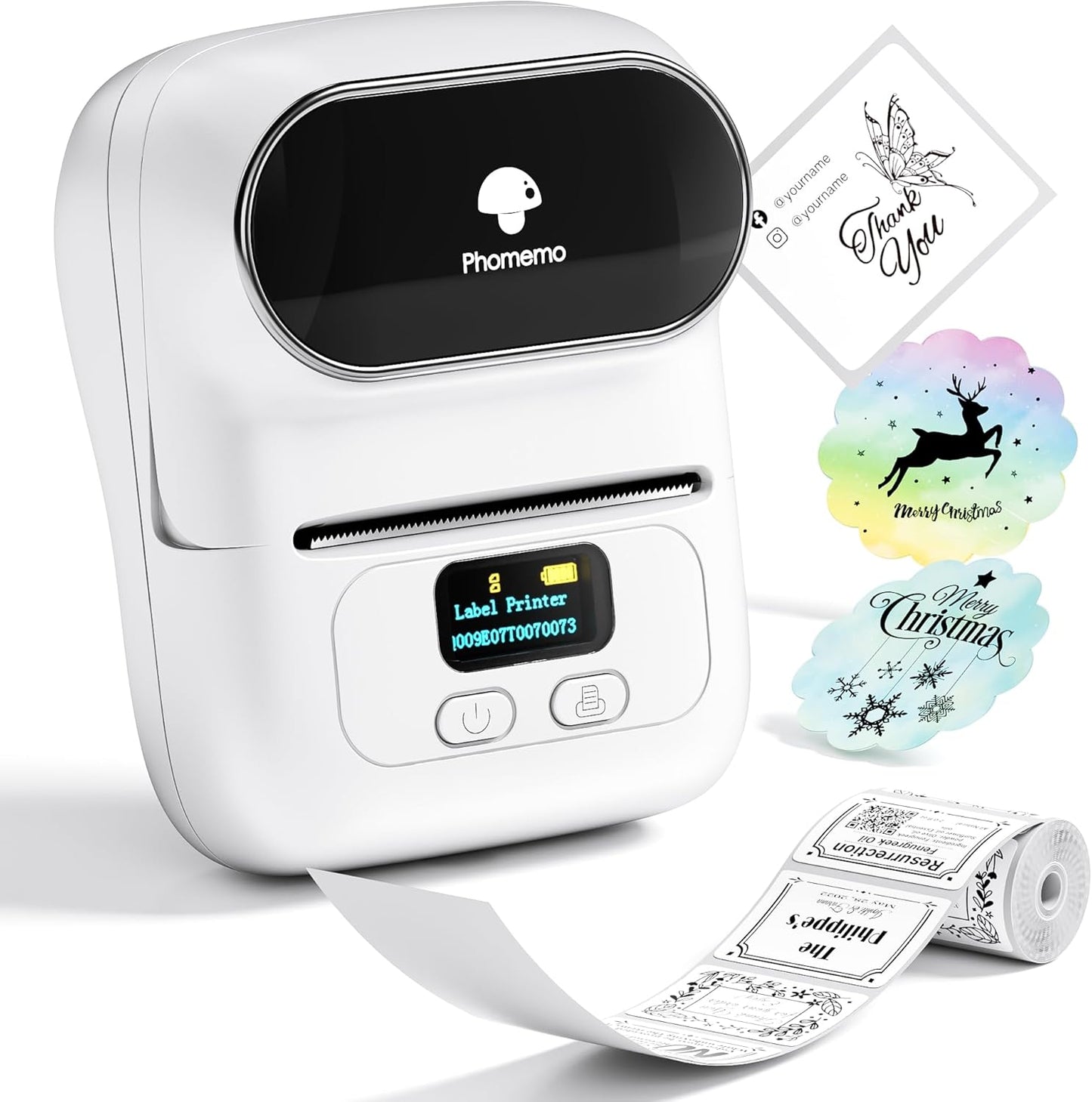 Phomemo M110 Label Makers - Barcode Label Printer Bluetooth Label Maker Portable Thermal Printer for Small Business, Address, Barcode, Logo, Clothing, Mailing, Sticker Printers for Phone & PC, Black