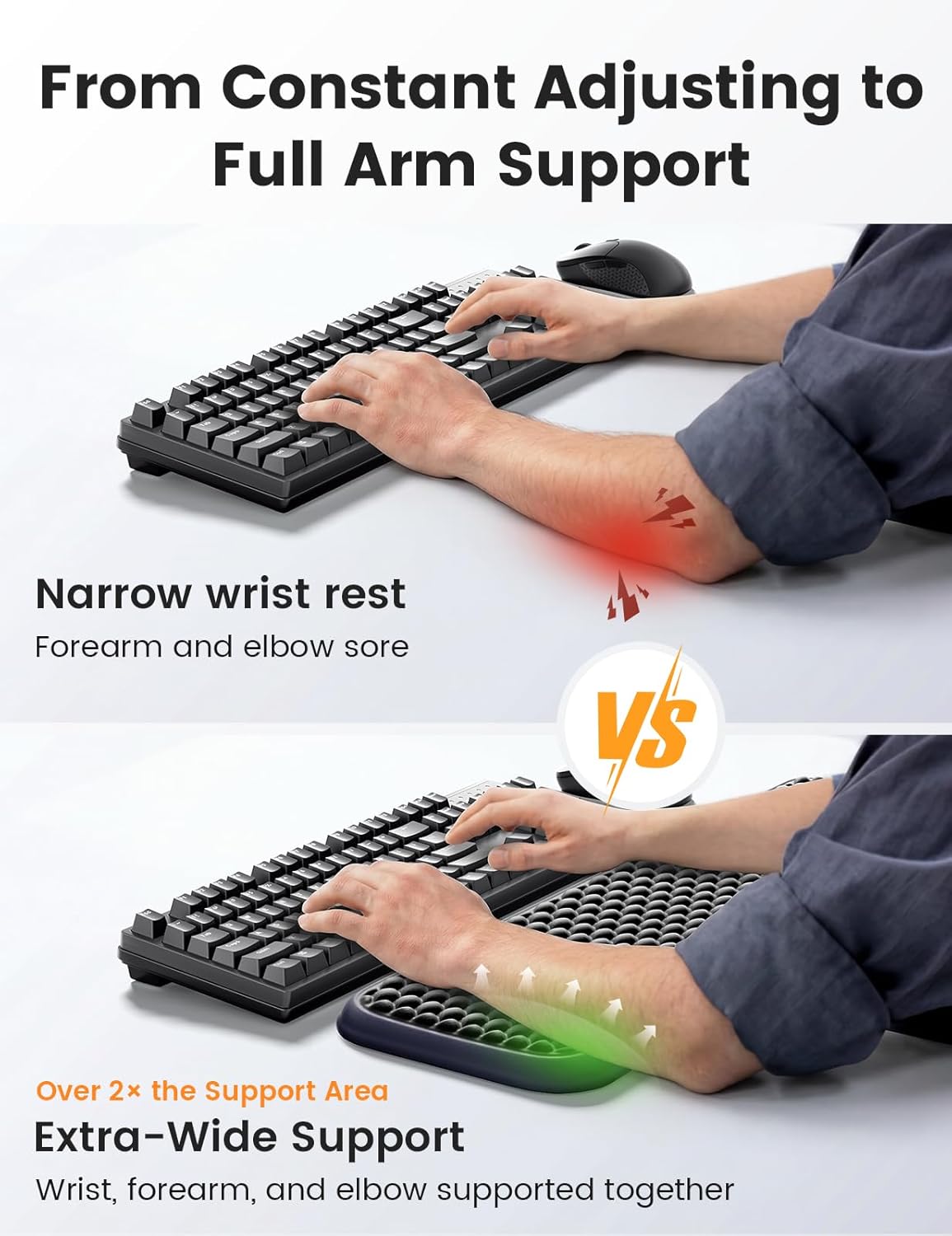 Vaydeer Wrist Rest for Keyboard and Mouse, Computer Ergonomic Wrist Support Pad, Soft Memory Foam Arm Cushion for Desk, Palm Hand Office Laptop Typing