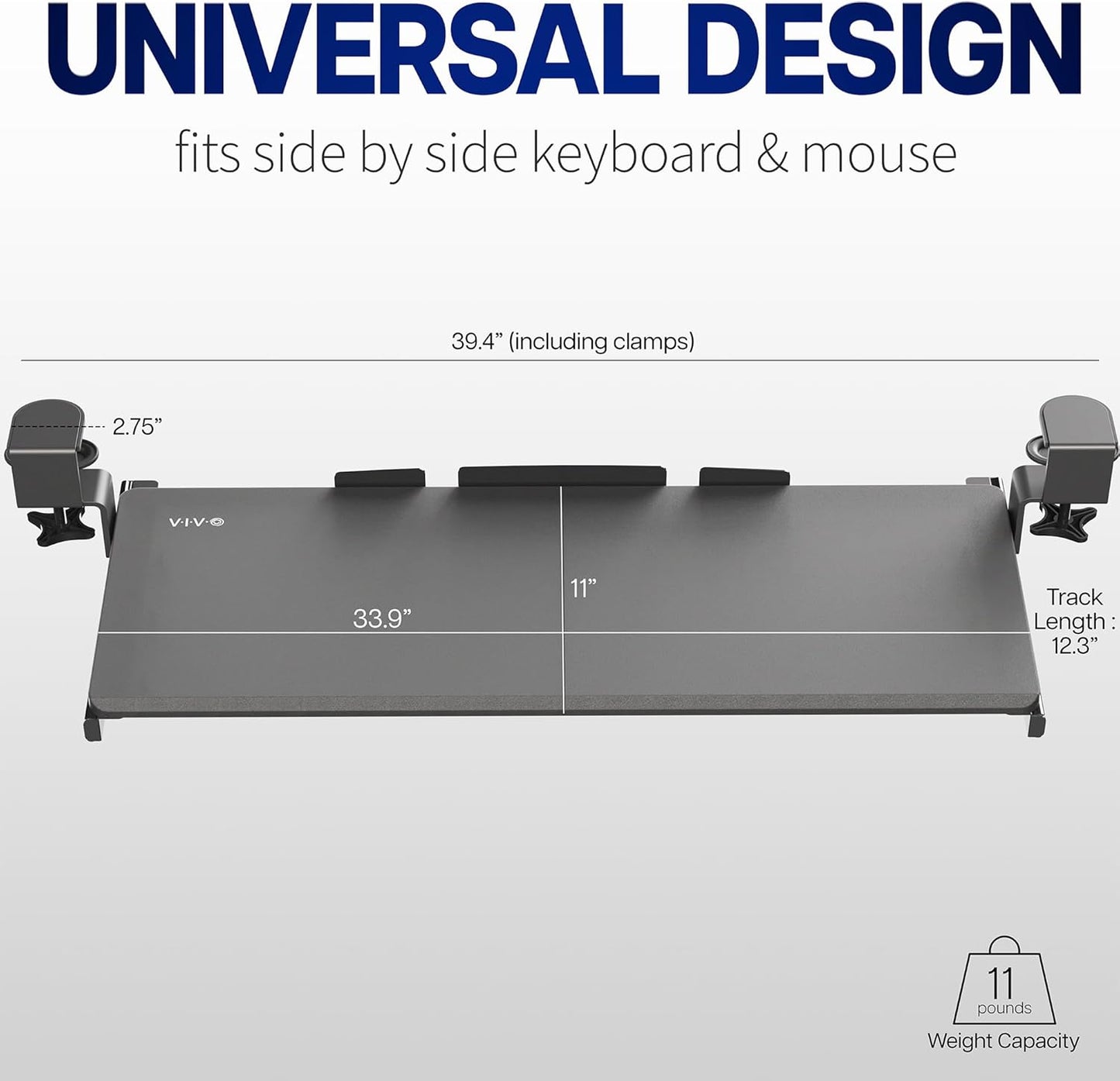 VIVO Large Clamp-on Computer Keyboard and Mouse Under Desk Slider Tray, 27 x 11 inch Pull Out Platform Drawer, White, MOUNT-KB05W