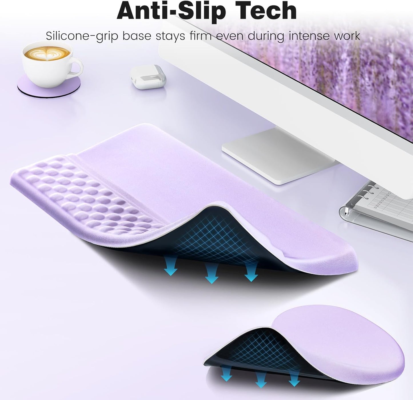 Ospelelf Ergonomic Mouse Pad and Keyboard Stand Wrist Rest Set, Memory Foam Comfort, Pain Relief for Typing, Office Desk Accessories, Moonlit Blossoms