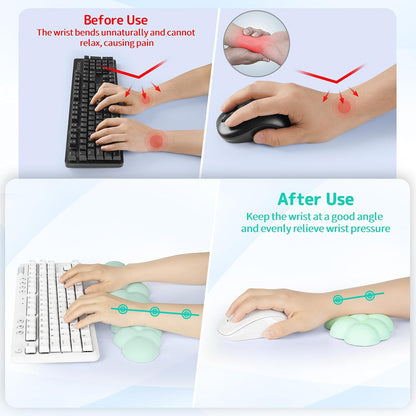 Sushret Cloud Wrist Rest Keyboard, Cloud Keyboard Wrist Pad Set with PU Leather Memory Foam, Cute Arm Rest for Palm Support, PC/Gaming Desk Accessories/Office Setup/Computer Hand Cushion - White