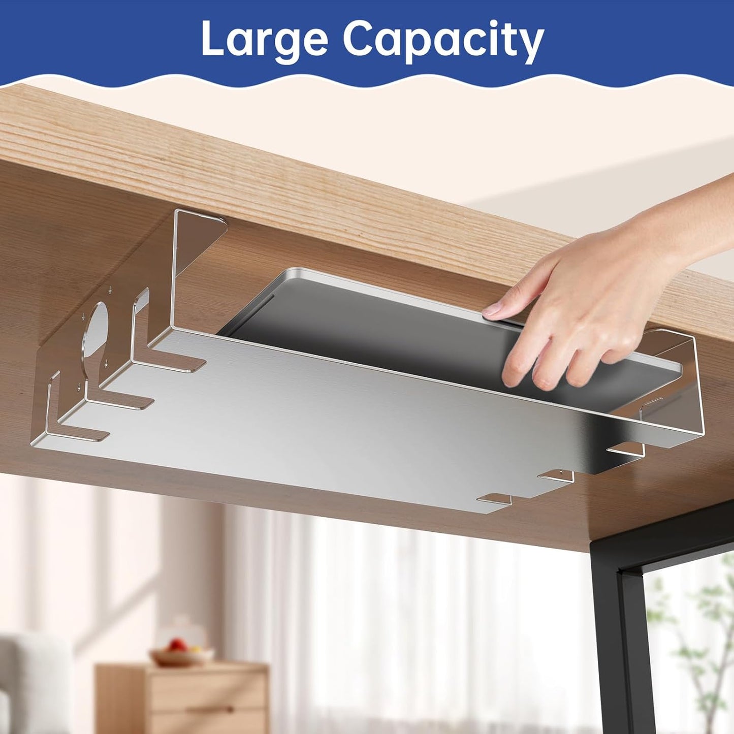 Upgrade Under Desk Shelf with Heat Dissipation - Under Table Shelf for Laptop, Audio, Game Console Device - Work Station, Standing Desk