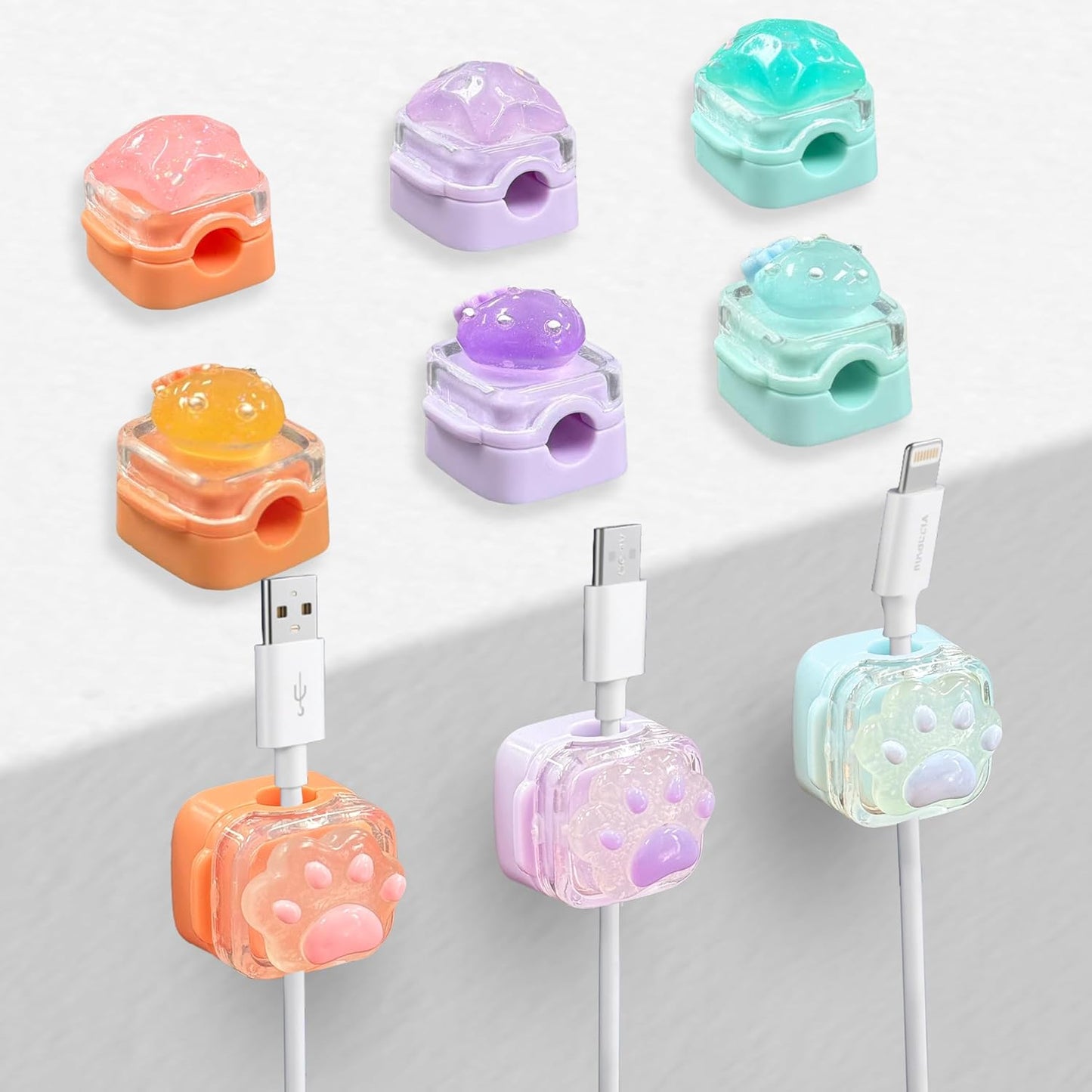 9Pack Magnetic Cable Clips for Nightstand, Adhesive Night-Glowing Cord Holder Organizer for Office Home Desk Wall Car (Star Cat Strawberry)
