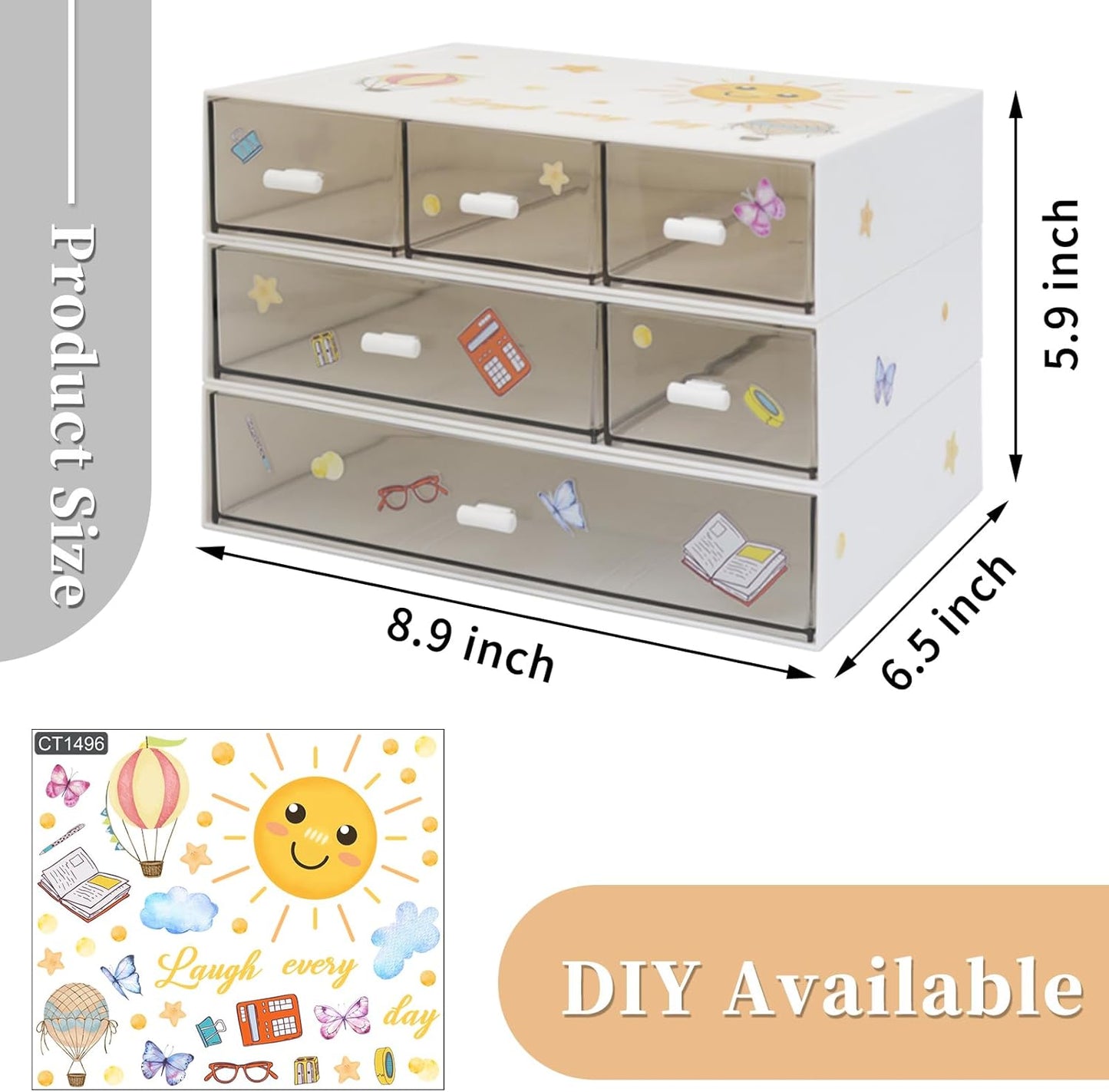 3 Tier Stackable Desk Organizer With 6 Drawers - Plastic Storage for Makeup and Desktop Organization (White)