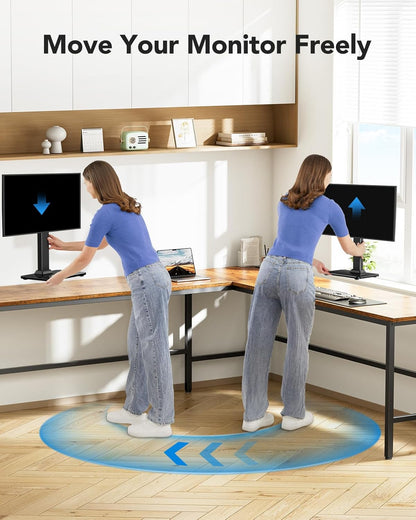 HUANUO Monitor Stand, Freestanding VESA Mount for 13 to 34 Inch Screens, Holds up to 44lbs, 5 Height Options, Swivel Desk Stand Riser With 360 Rotation, VESA 75x75mm/100x100mm